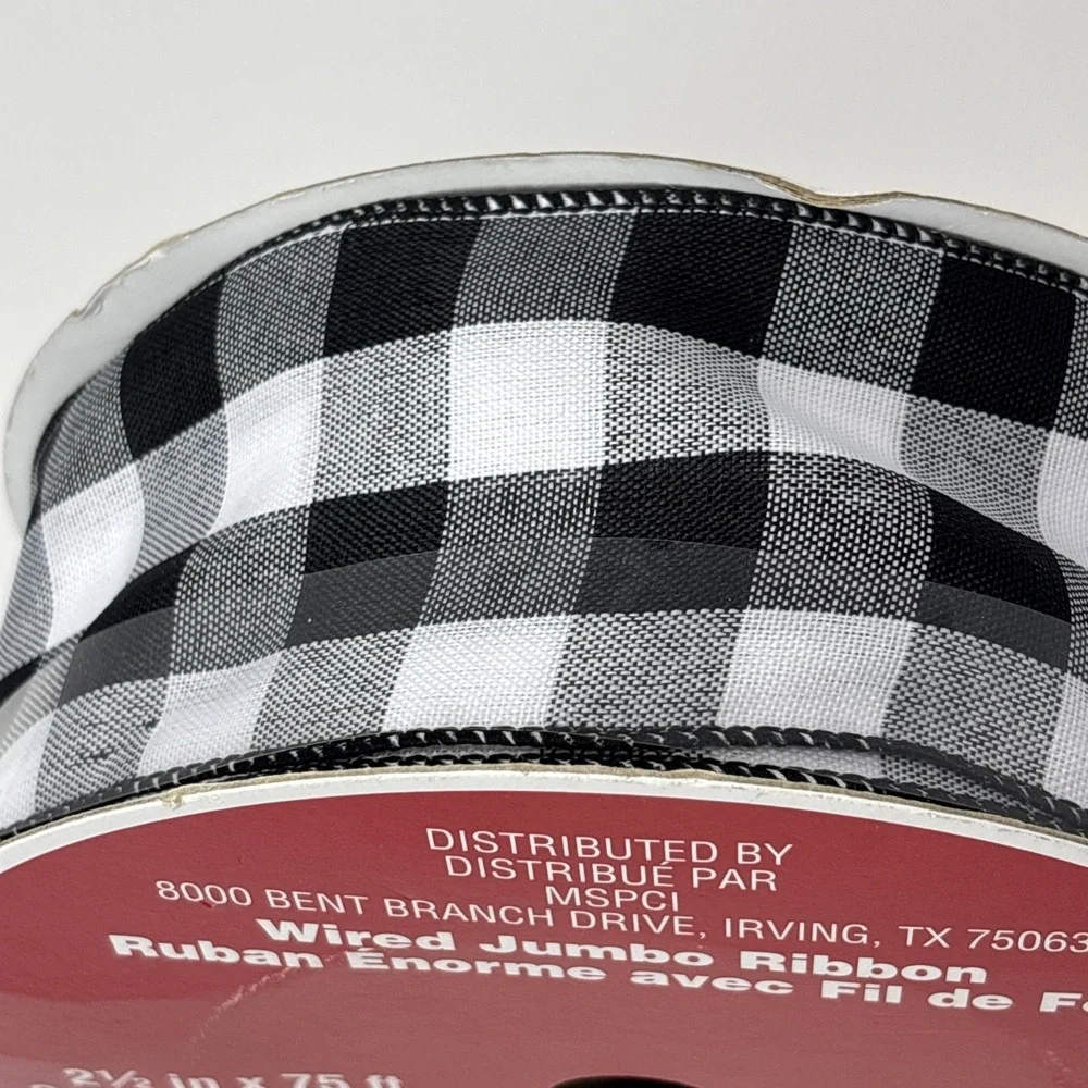 Celebrate It Black White‎ Buffalo Plaid Wired Jumbo Ribbon 2.5in x 75ft 627000